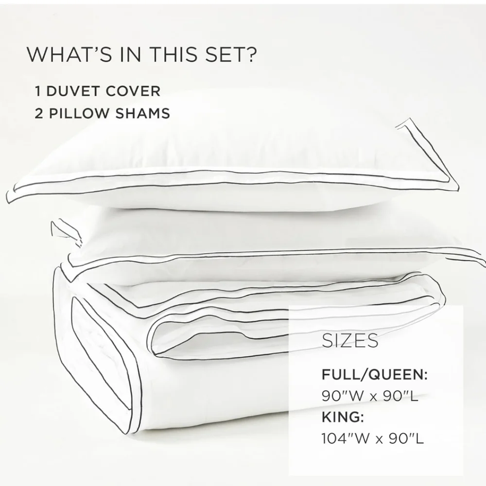 Lush Decor Hampton Embroidered Edge Cotton 3 Piece Duvet Cover Set King B&W - Picture 3 of 11